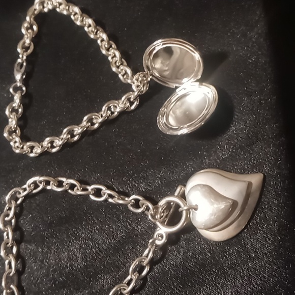 Layered hearts & locket charm bracelets 2 silver tone toggle clasp & lobster . - Picture 2 of 4